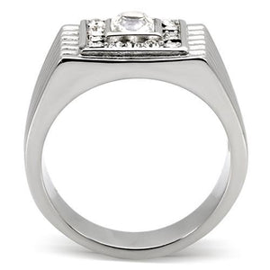 TK95312 - High polished (no plating) Stainless Steel Ring with Top Grade Crystal  in Clear