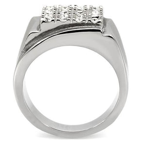 TK95409 - High polished (no plating) Stainless Steel Ring with Top Grade Crystal  in Clear