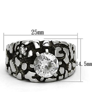 TK958 - High polished (no plating) Stainless Steel Ring with AAA Grade CZ  in Clear