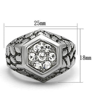 TK960 - High polished (no plating) Stainless Steel Ring with Top Grade Crystal  in Clear