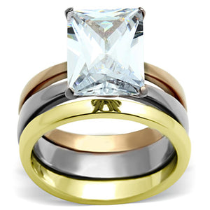 TK962 - Three Tone (IP Gold & IP Rose Gold & High Polished) Stainless Steel Ring with AAA Grade CZ  in Clear