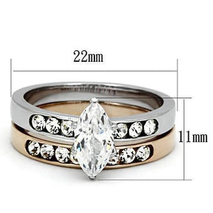 TK965 - Two-Tone IP Rose Gold Stainless Steel Ring with AAA Grade CZ  in Clear
