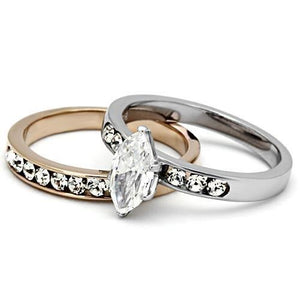 TK965 - Two-Tone IP Rose Gold Stainless Steel Ring with AAA Grade CZ  in Clear