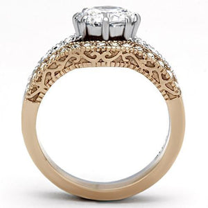 TK966 - Two-Tone IP Rose Gold Stainless Steel Ring with AAA Grade CZ  in Clear