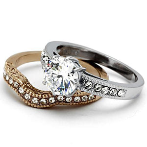 TK966 - Two-Tone IP Rose Gold Stainless Steel Ring with AAA Grade CZ  in Clear