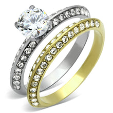 Load image into Gallery viewer, TK967 - Two-Tone IP Gold (Ion Plating) Stainless Steel Ring with AAA Grade CZ  in Clear