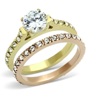 TK968 - IP Gold & IP Rose Gold (Ion Plating) Stainless Steel Ring with AAA Grade CZ  in Clear