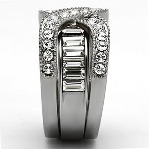 TK970 - High polished (no plating) Stainless Steel Ring with Top Grade Crystal  in Clear