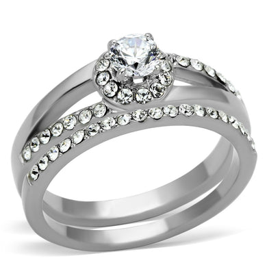 TK971 - High polished (no plating) Stainless Steel Ring with AAA Grade CZ  in Clear
