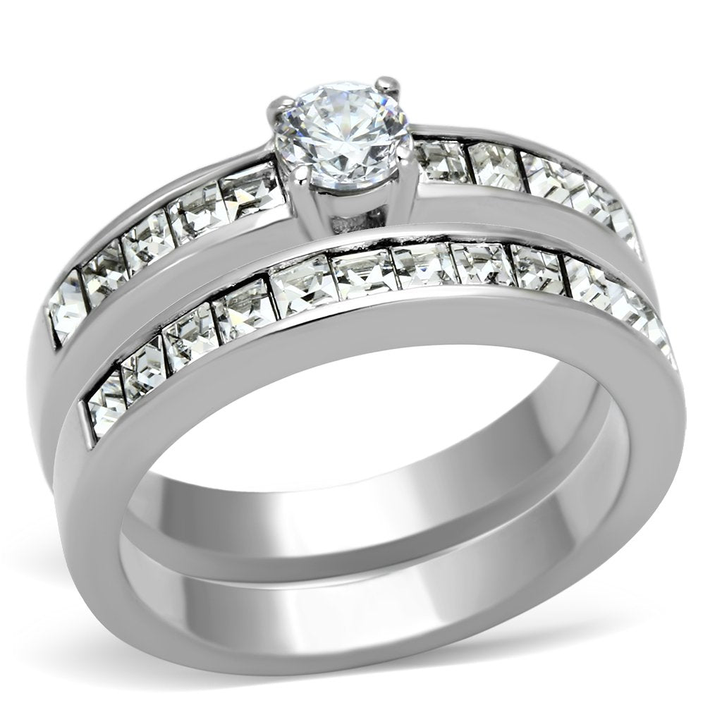 TK972 - High polished (no plating) Stainless Steel Ring with AAA Grade CZ  in Clear