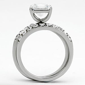 TK975 - High polished (no plating) Stainless Steel Ring with AAA Grade CZ  in Clear