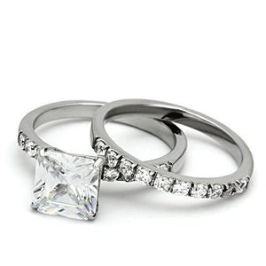 TK975 - High polished (no plating) Stainless Steel Ring with AAA Grade CZ  in Clear