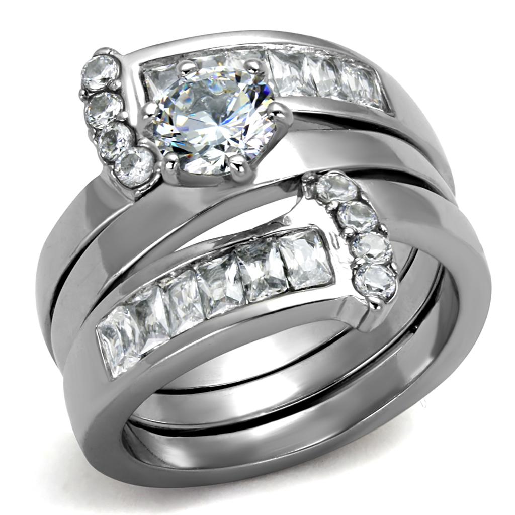 TK976 - High polished (no plating) Stainless Steel Ring with AAA Grade CZ  in Clear