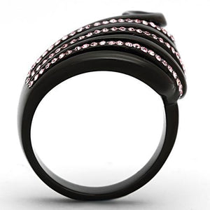 TK977 - IP Black(Ion Plating) Stainless Steel Ring with Top Grade Crystal  in Light Rose