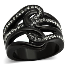 Load image into Gallery viewer, TK978 - IP Black(Ion Plating) Stainless Steel Ring with Top Grade Crystal  in Black Diamond