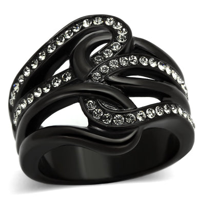 TK978 - IP Black(Ion Plating) Stainless Steel Ring with Top Grade Crystal  in Black Diamond