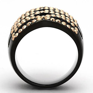 TK979 - IP Black(Ion Plating) Stainless Steel Ring with Top Grade Crystal  in Metallic Light Gold