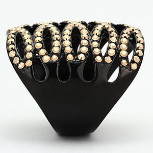 TK979 - IP Black(Ion Plating) Stainless Steel Ring with Top Grade Crystal  in Metallic Light Gold