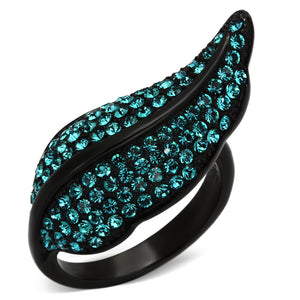 TK985 - IP Black(Ion Plating) Stainless Steel Ring with Top Grade Crystal  in Blue Zircon