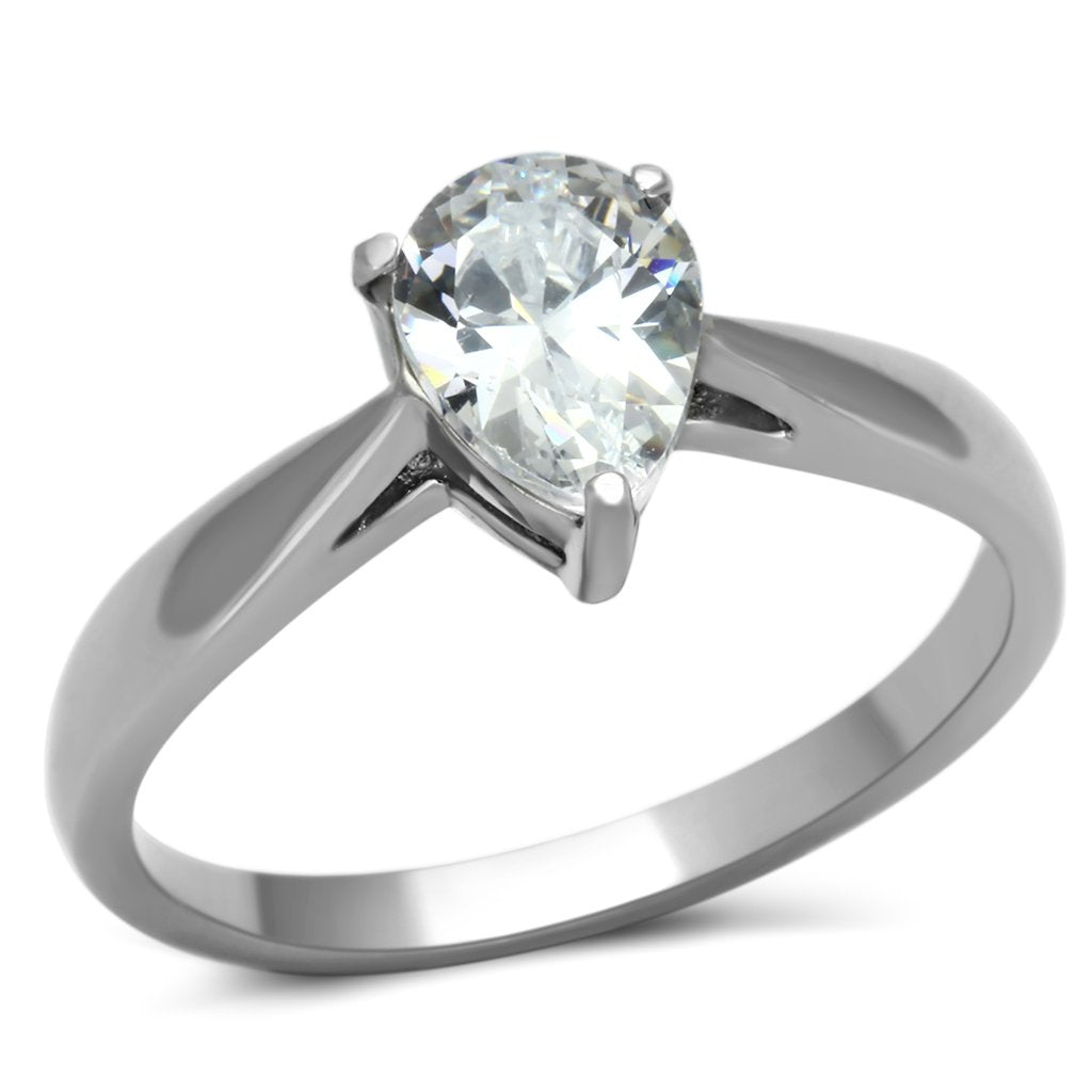 TK994 - High polished (no plating) Stainless Steel Ring with AAA Grade CZ  in Clear