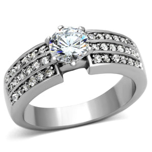 TK997 - High polished (no plating) Stainless Steel Ring with AAA Grade CZ  in Clear