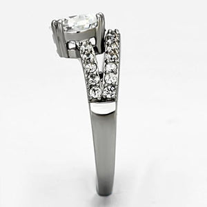 TK998 - High polished (no plating) Stainless Steel Ring with AAA Grade CZ  in Clear