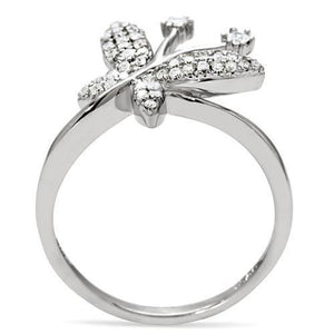 TS021 - Rhodium 925 Sterling Silver Ring with AAA Grade CZ  in Clear