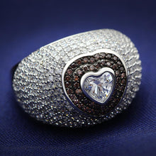 Load image into Gallery viewer, TS022 - Rhodium + Ruthenium 925 Sterling Silver Ring with AAA Grade CZ  in Brown