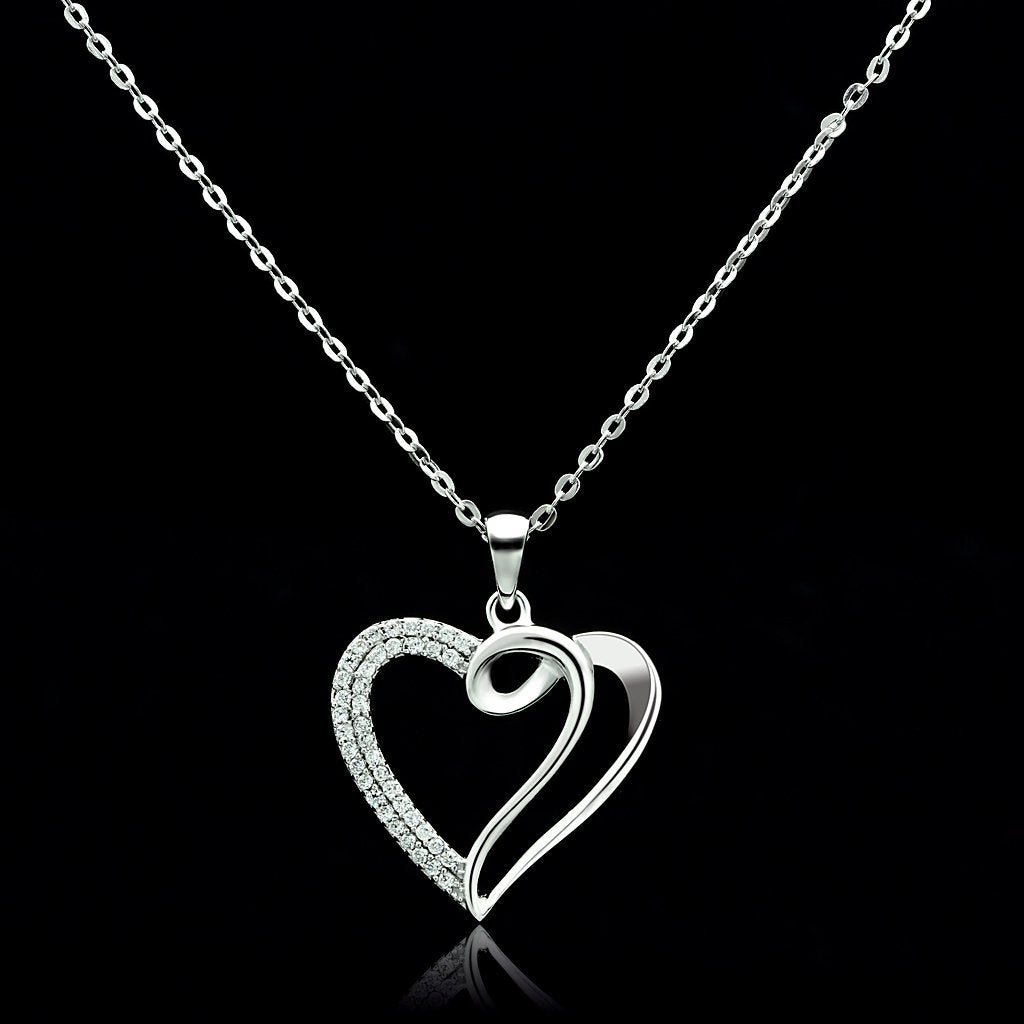 TS035 - Rhodium 925 Sterling Silver Necklace with AAA Grade CZ  in Clear