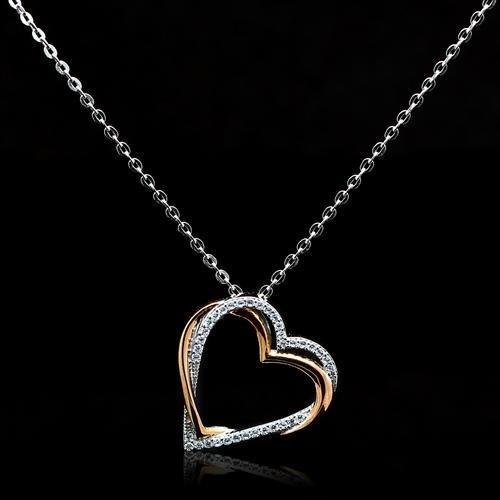 TS037 - Rose Gold + Rhodium 925 Sterling Silver Necklace with AAA Grade CZ  in Clear