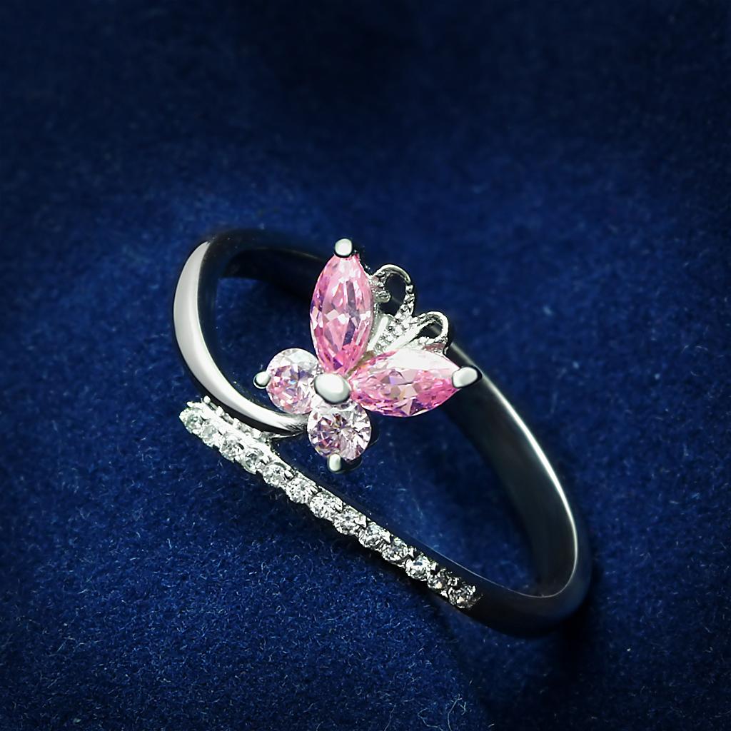 TS042 - Rhodium 925 Sterling Silver Ring with AAA Grade CZ  in Light Rose