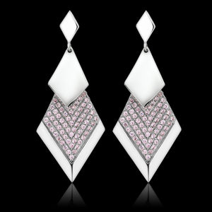 TS053 - Rhodium 925 Sterling Silver Earrings with AAA Grade CZ  in Rose