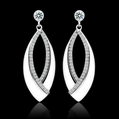 TS054 - Rhodium 925 Sterling Silver Earrings with AAA Grade CZ  in Clear