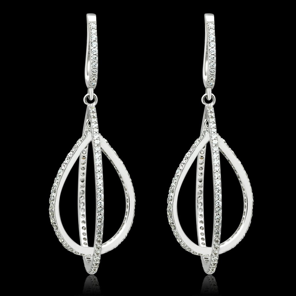 TS055 - Rhodium 925 Sterling Silver Earrings with AAA Grade CZ  in Clear