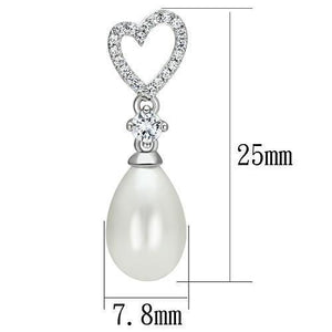 TS064 - Rhodium 925 Sterling Silver Earrings with Synthetic Pearl in White