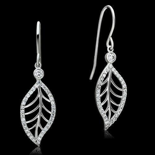 TS068 - Rhodium 925 Sterling Silver Earrings with AAA Grade CZ  in Clear