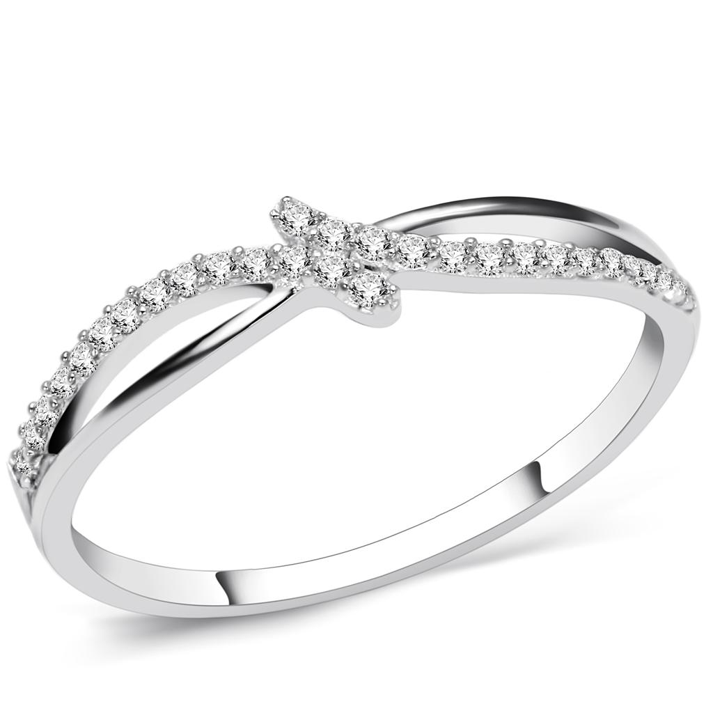 TS074 - Rhodium 925 Sterling Silver Ring with AAA Grade CZ  in Clear
