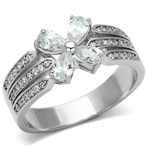 TS092 - Rhodium 925 Sterling Silver Ring with AAA Grade CZ  in Clear