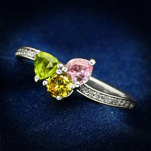 TS103 - Rhodium 925 Sterling Silver Ring with AAA Grade CZ  in Multi Color