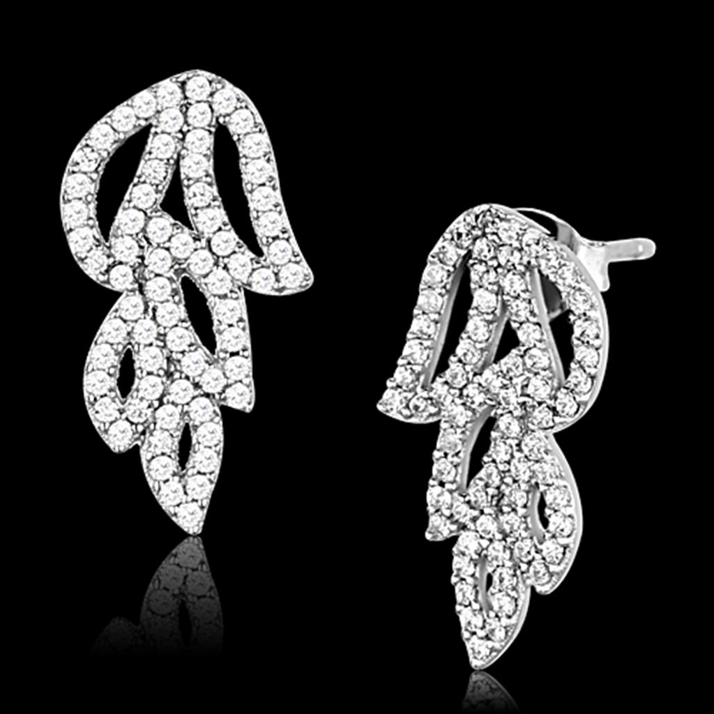 TS117 - Rhodium 925 Sterling Silver Earrings with AAA Grade CZ  in Clear