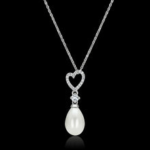 Load image into Gallery viewer, TS127 - Rhodium 925 Sterling Silver Necklace with Synthetic Pearl in White