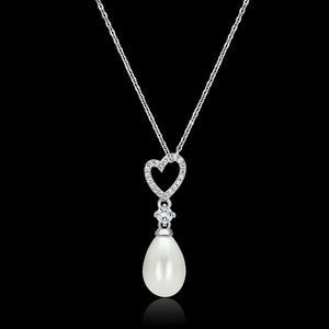 TS127 - Rhodium 925 Sterling Silver Necklace with Synthetic Pearl in White