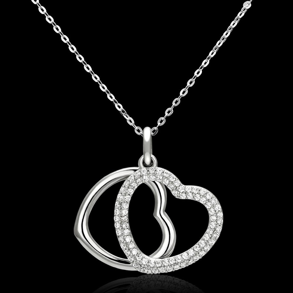TS128 - Rhodium 925 Sterling Silver Necklace with AAA Grade CZ  in Clear