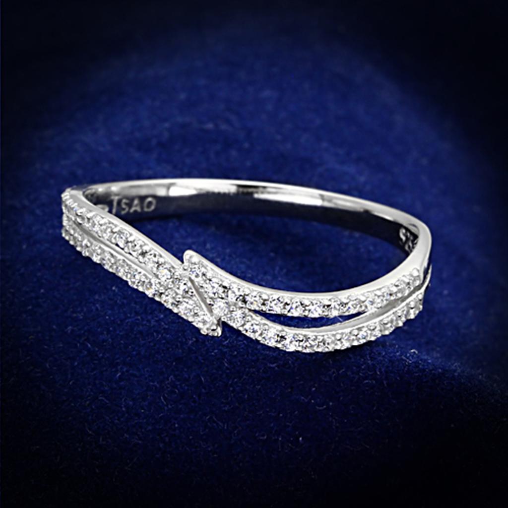 TS146 - Rhodium 925 Sterling Silver Ring with AAA Grade CZ
