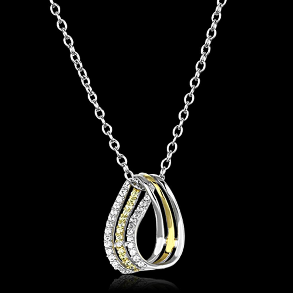 TS157 - Gold+Rhodium 925 Sterling Silver Chain Pendant with AAA Grade CZ  in Topaz