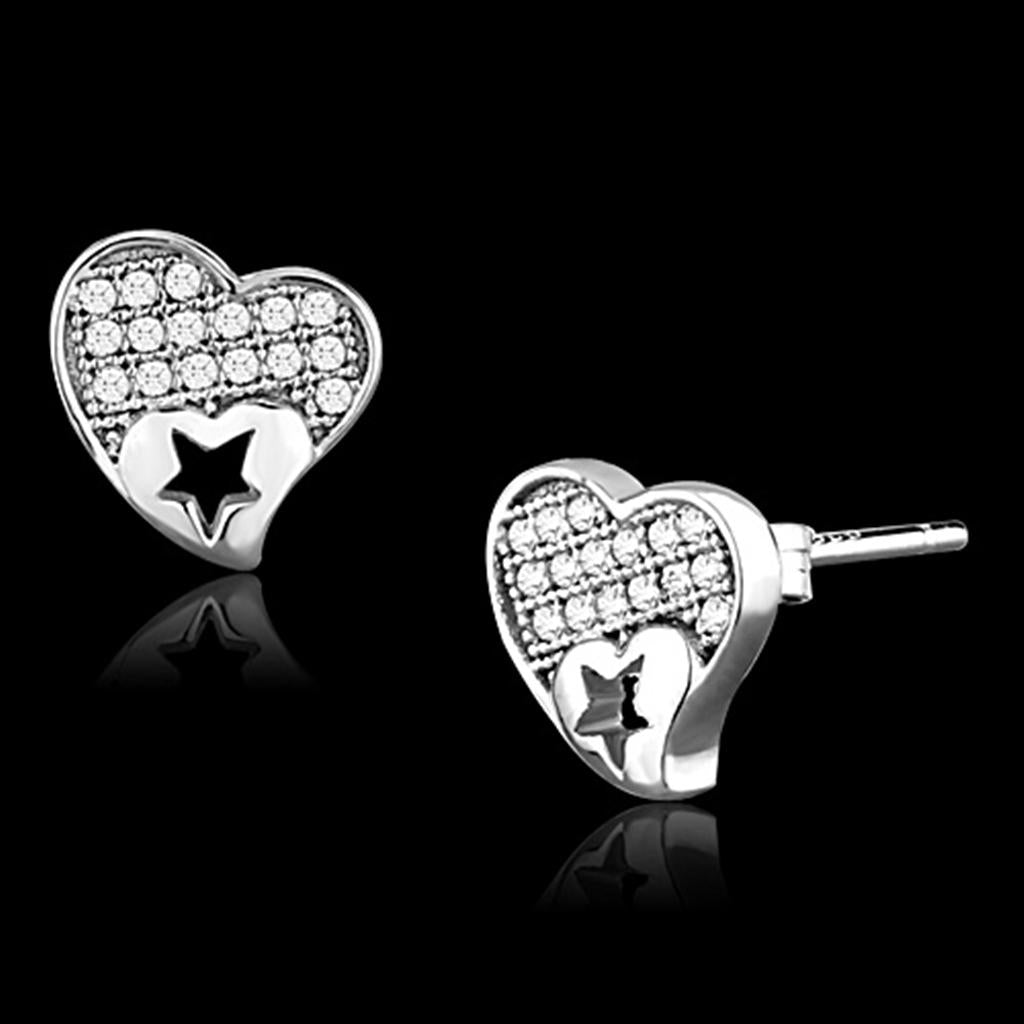 TS161 - Rhodium 925 Sterling Silver Earrings with AAA Grade CZ  in Clear