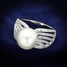 Load image into Gallery viewer, TS169 - Rhodium 925 Sterling Silver Ring with Synthetic Pearl in White