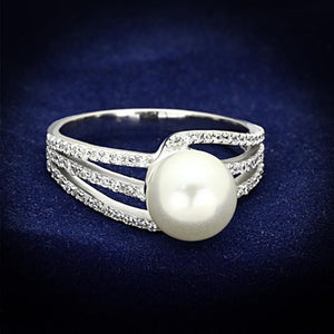 TS170 - Rhodium 925 Sterling Silver Ring with Synthetic Pearl in White