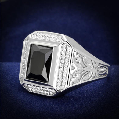 TS224 - Rhodium 925 Sterling Silver Ring with AAA Grade CZ  in Black Diamond