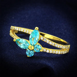 TS249 - Gold 925 Sterling Silver Ring with AAA Grade CZ  in Sea Blue